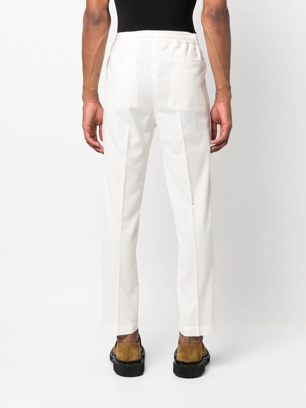 White drawstring straight leg trousers men